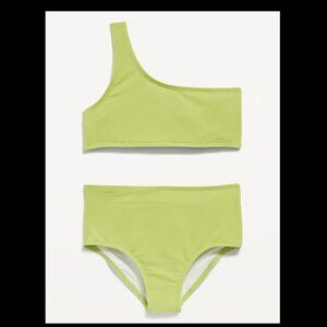 Size girls (XXL 18) two piece one shoulder lemon lime color swimsuit/bathing